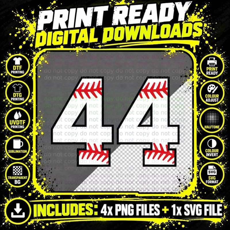 Number 44 Forty Four Baseball Lucky Favorite Jersey Png SVG Digital Bundle