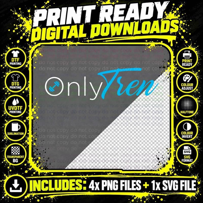 Only Tren Gym Slogan T-Shirt, Dumbbell Icon Design Png SVG Digital Bundle