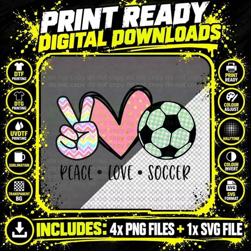 Peace Love Soccer Cute Design for Women Teen Girls Png SVG Digital Bundle