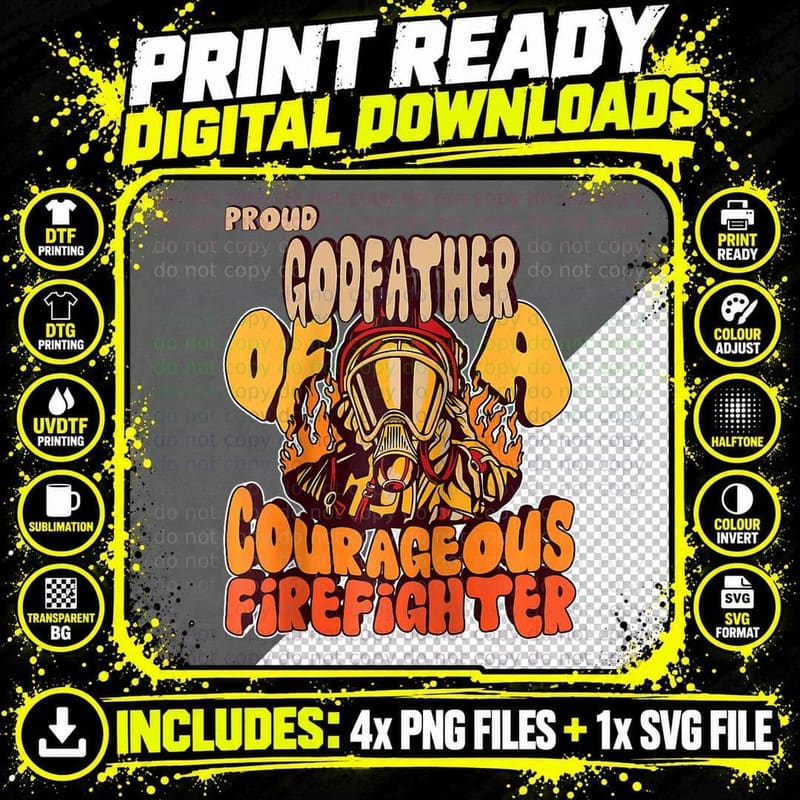Proud Godfather of a Firefighter Matching Family Faith Png SVG Digital Bundle