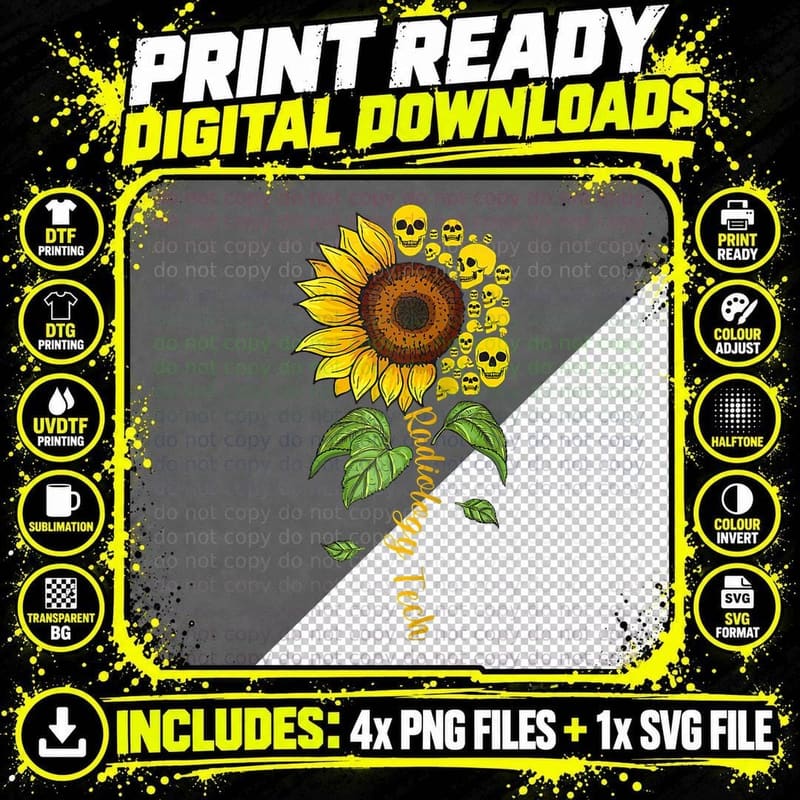 Radiology Tech - Radiographer Rad Sunflower Skull Gift Png SVG Digital Bundle