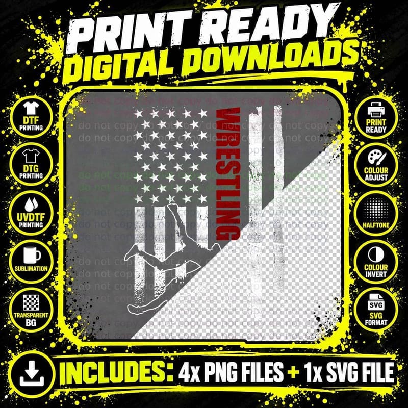Retro American Wrestling Apparel US Flag Wrestling Png SVG Digital Bundle