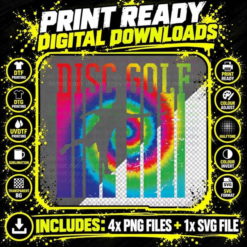 Retro Disc Golf Silhouette Shirt Vintage Tie Dye Frisbee Png SVG Digital Bundle