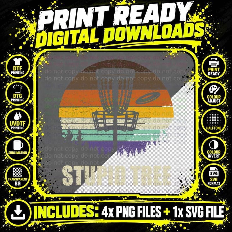 Retro Stupid Tree Disc Golf Shirt, Funny Frisbee Golf Png SVG Digital Bundle