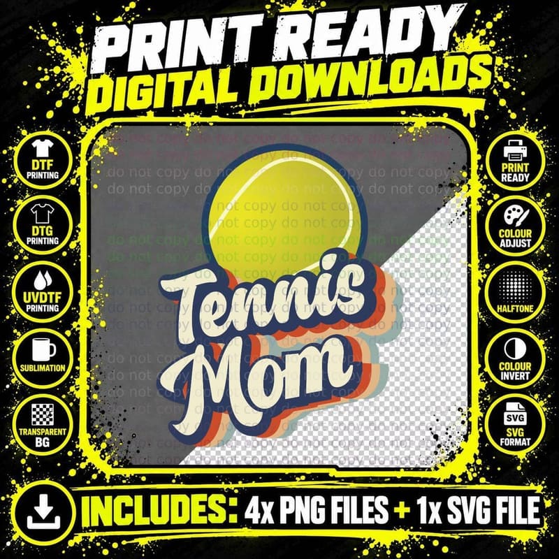 Retro Tennis Mom Funny Tennis Mom Essential T-Shirt Png SVG Digital Bundle