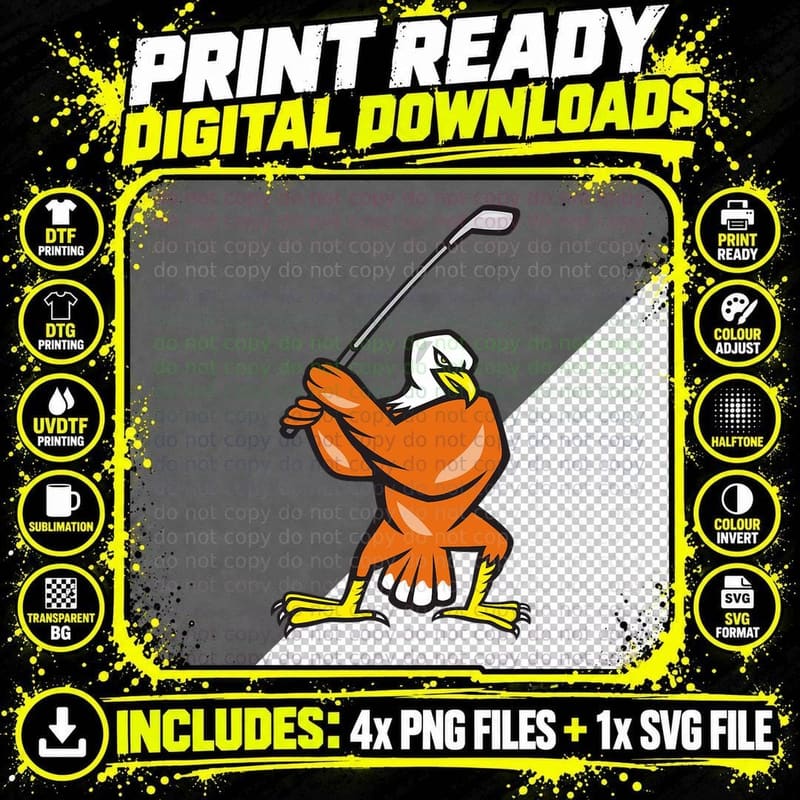 Retro Vintage Eagle Golf Cartoon T-Shirt Png SVG Digital Bundle