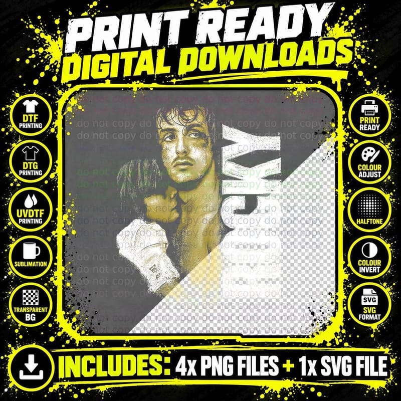 Rocky Balboa Boxing T-Shirt, Glowing Fighter Portrait Png SVG Digital Bundle
