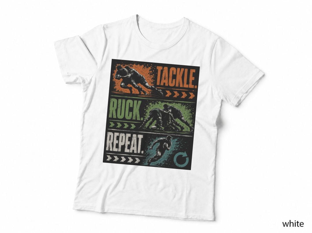 Rugby T-Shirt, Tackle Ruck Repeat Action Sports Halftone Team Hoodie