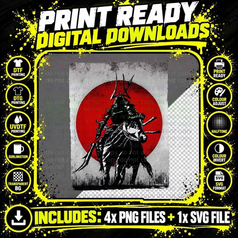 Samurai Warrior Vintage Fighter Retro Bushido Japanese Png SVG Digital Bundle