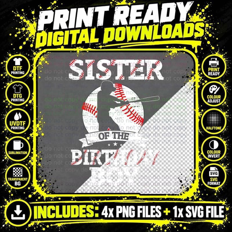 Sister of the Birthday Boy Baseball Lover Vintage Retro Png SVG Digital Bundle