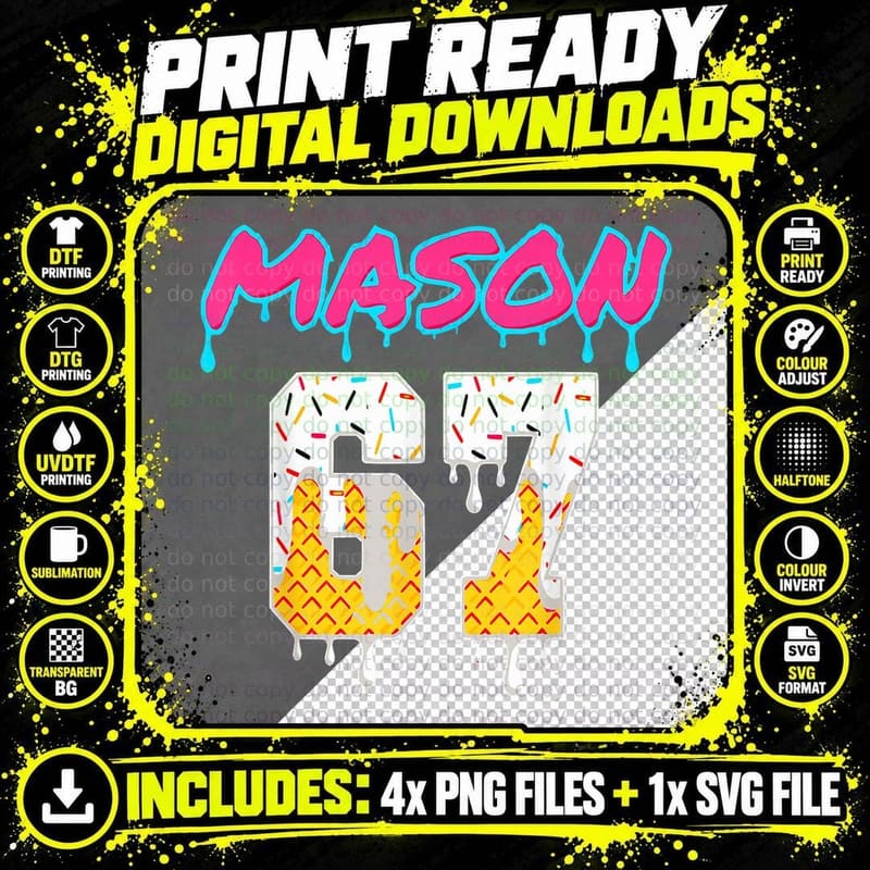 Six Seven Mason Tee, Kids 67 Funny Meme, Baseball Png SVG Digital Bundle