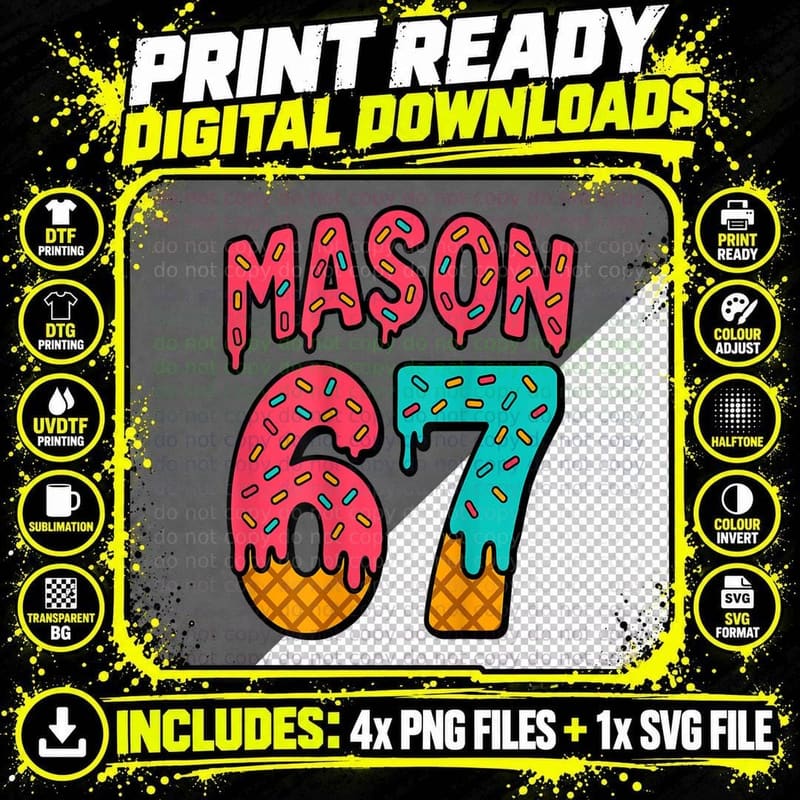 Six Seven Tee, Mason Kid 67 Funny Meme, Baseball Png SVG Digital Bundle