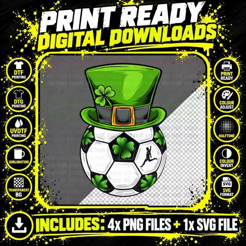 Soccer Shamrock Leprechaun St Patricks Day Boys Kids Png SVG Digital Bundle