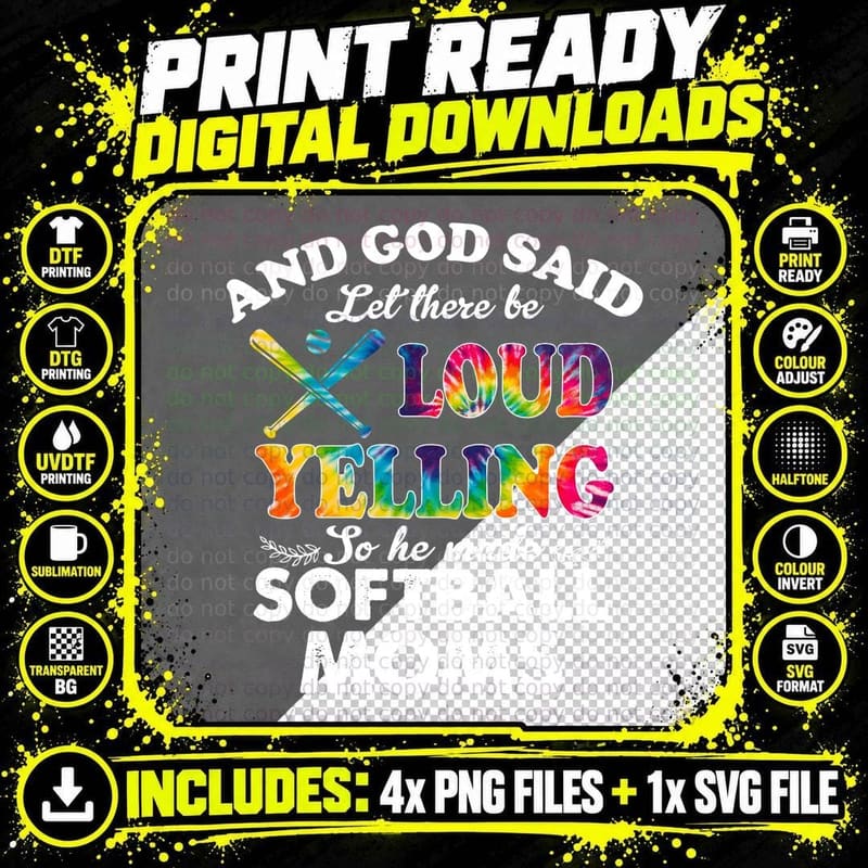 Softball Mom T-Shirt, Tie-Dye Baseball Png SVG Digital Bundle