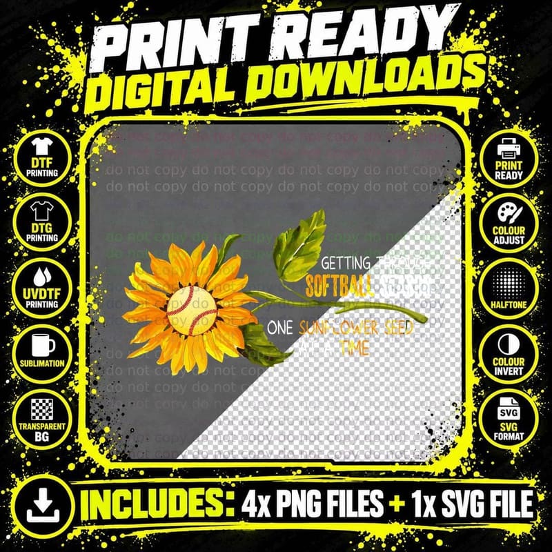 Softball Sunflower Seed Time T-Shirt, Sports Theme Png SVG Digital Bundle