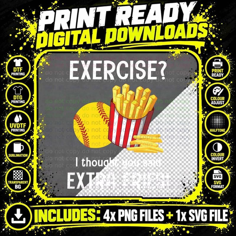 Softball and Fries T-Shirt, Sports Fan Gift Png SVG Digital Bundle