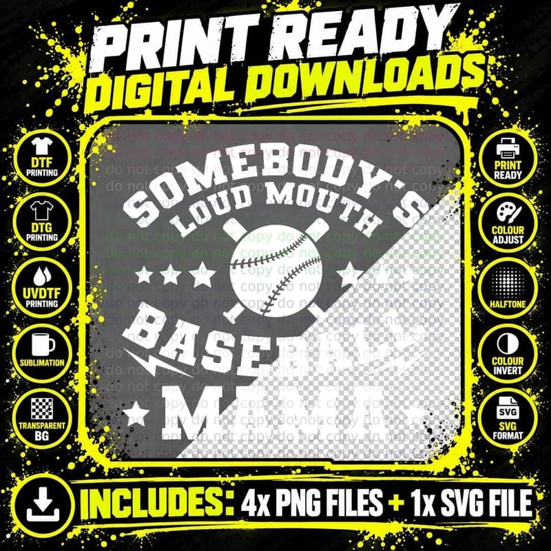 Somebody's Loud Mouth Baseball Mama, Mother's Day Png SVG Digital Bundle