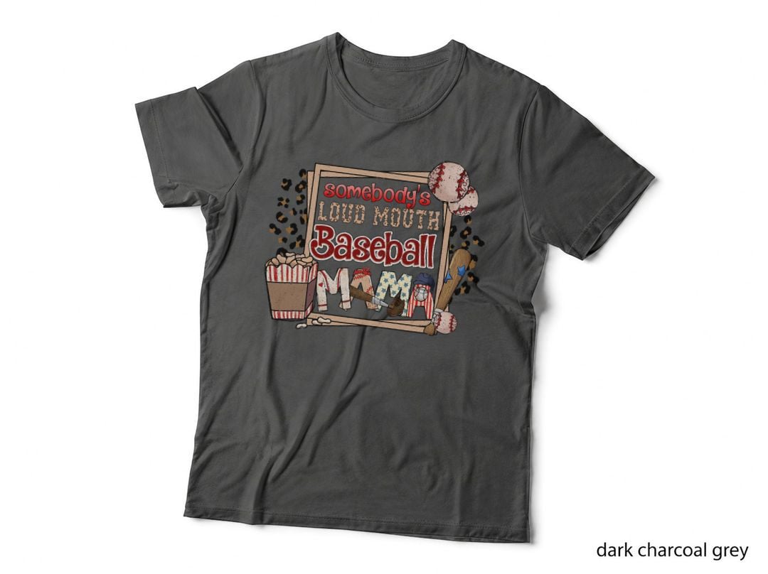 Somebody's Loud Mouth Baseball Mama, Popcorn Bat Ball, Leopard Frame Mom Tee