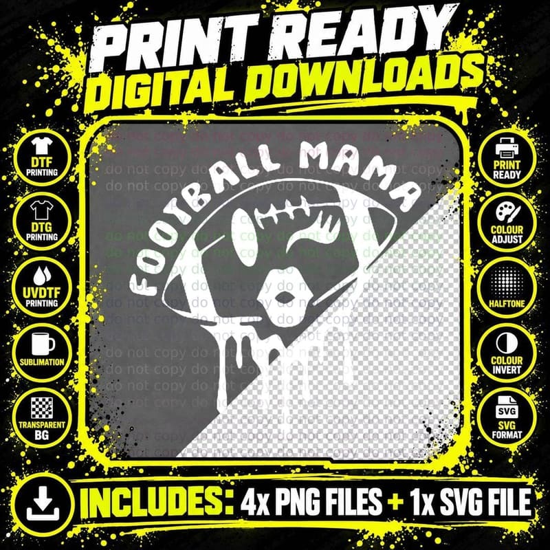 Somebody's Loud Mouth Football Mama Retro Both Sided Png SVG Digital Bundle