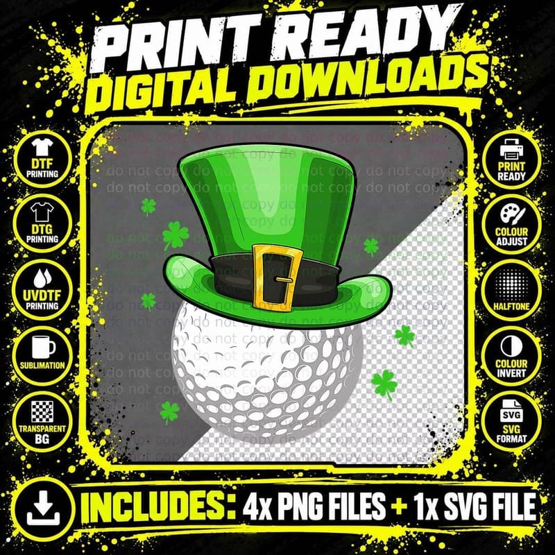 St Patricks Day Leprechaun Hat Shamrock Irish Golf Png SVG Digital Bundle