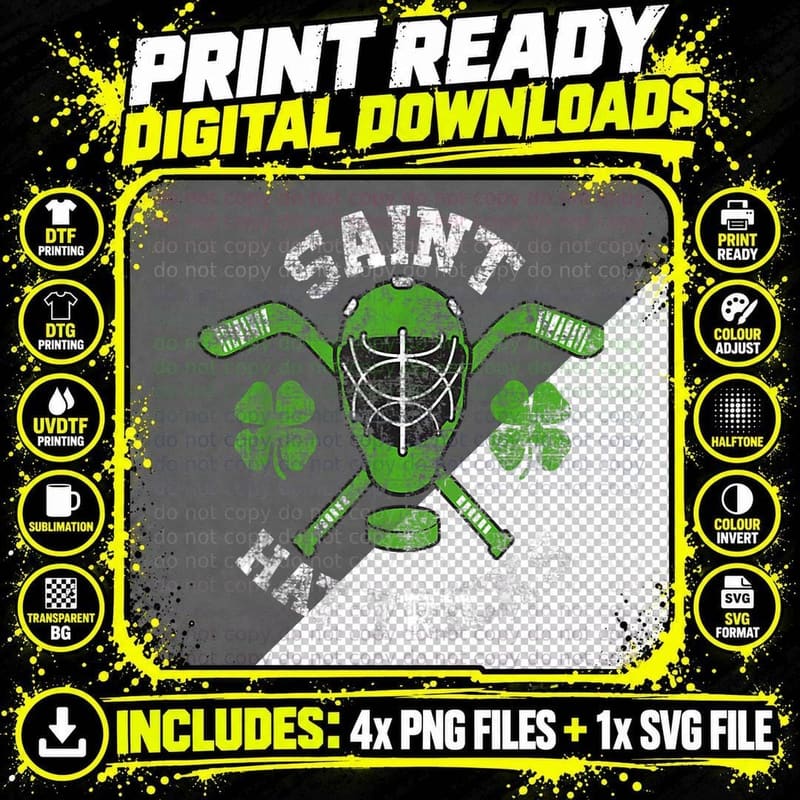St Patricks Day Saint Hat Tricks Hockey Shamrock Kids Png SVG Digital Bundle