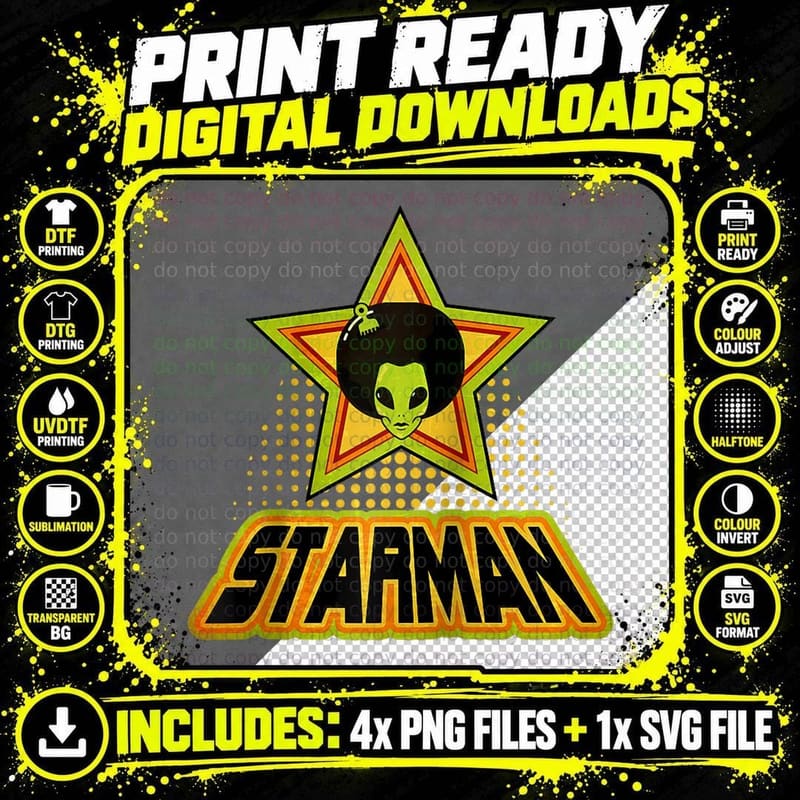 Starman the Disco Inferno Alien 1970s Vintage Fashion Png SVG Digital Bundle