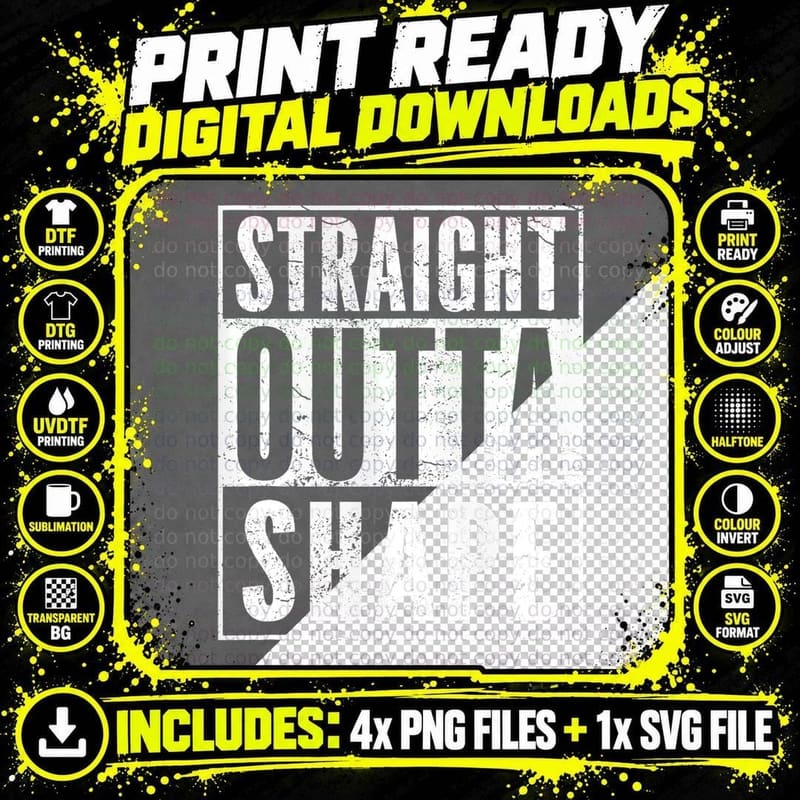 Straight Outta Shape Workout T-Shirt, Funny Gym Pun Png SVG Digital Bundle