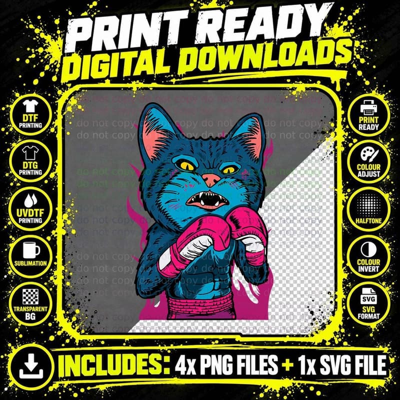 Street Cat Boxer, Martial Arts Boxing T-Shirt Png SVG Digital Bundle