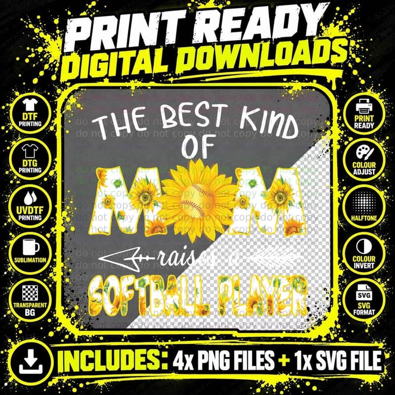 Sunflower Baseball Mom T-Shirt, Floral Botanical Png SVG Digital Bundle