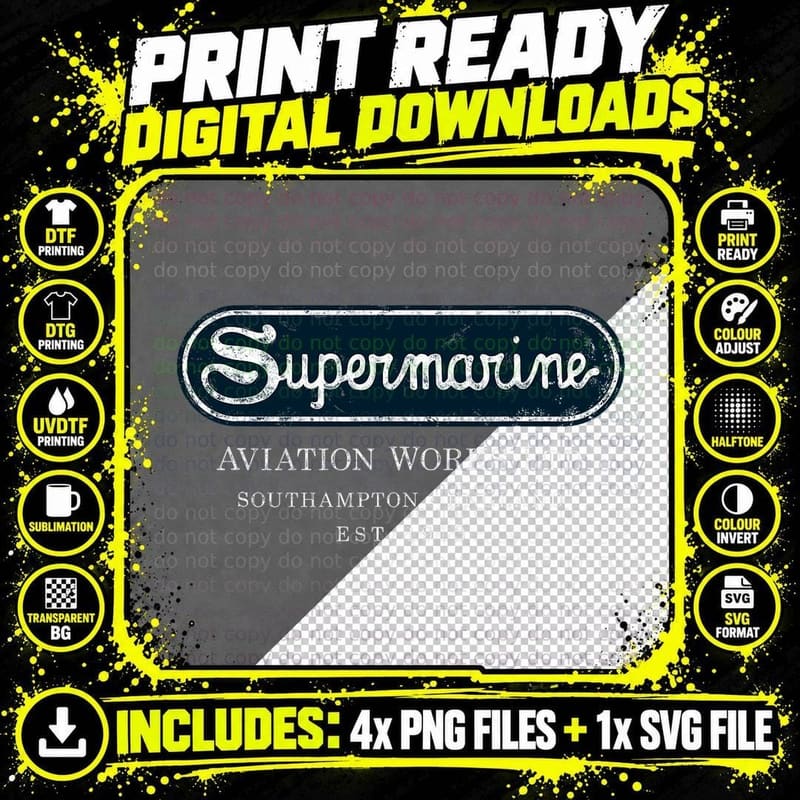 Supermarine Aviation Logo Vintage Spitfire Fighter Plane Png SVG Digital Bundle