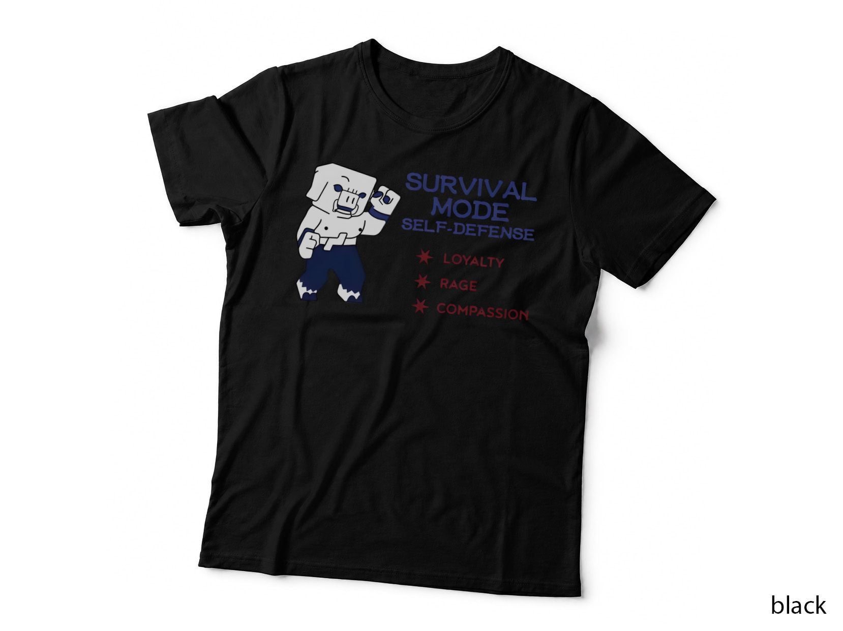 Survival Mode Self-Defense T-Shirt, Pixel Pig Fighter, Loyalty Rage