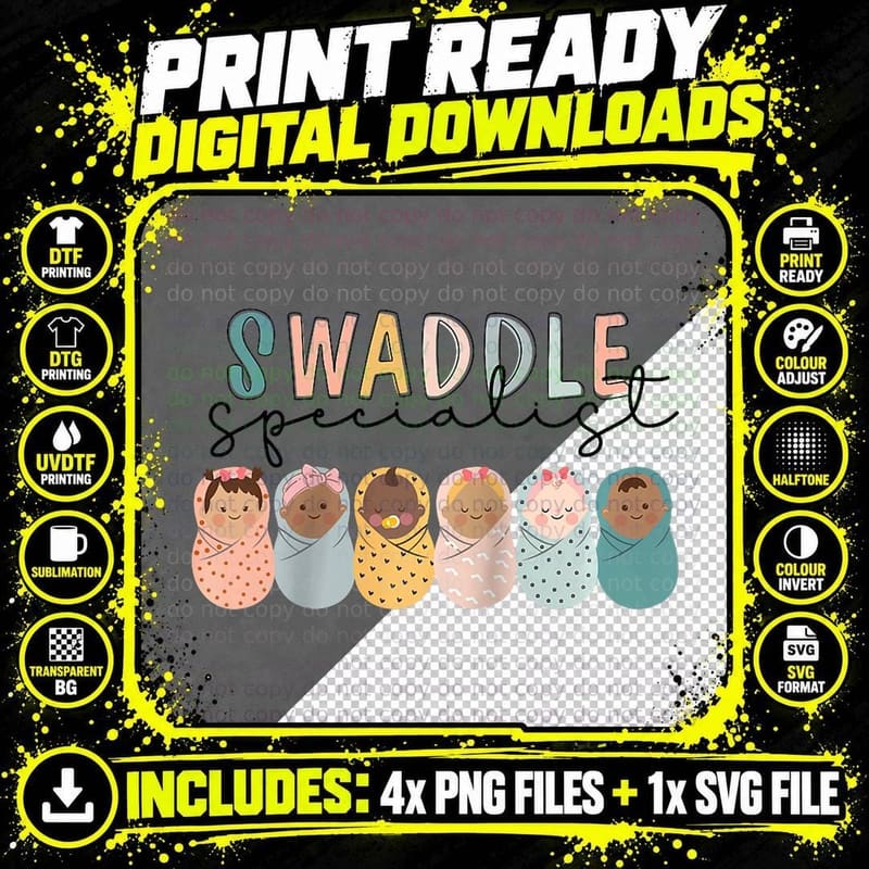 Swaddle Specialist NICU Mother Baby Nurse Tech Neonatal Png SVG Digital Bundle