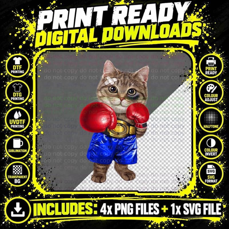 Tabby Cat as Boxing Champion, Boxer T-Shirt Png SVG Digital Bundle
