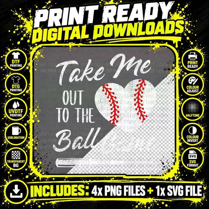 Take Me Out to the Ball Game Baseball Heart Cute Mothers Png SVG Digital Bundle