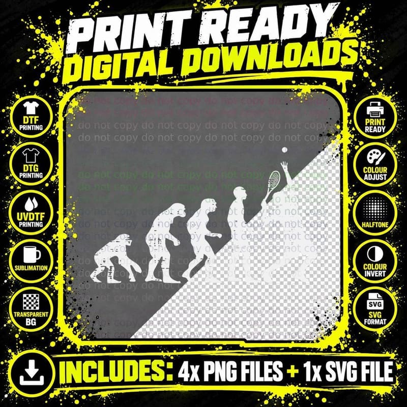 Tennis Funny Evolution Coach Player Men Women Kids Youth Png SVG Digital Bundle