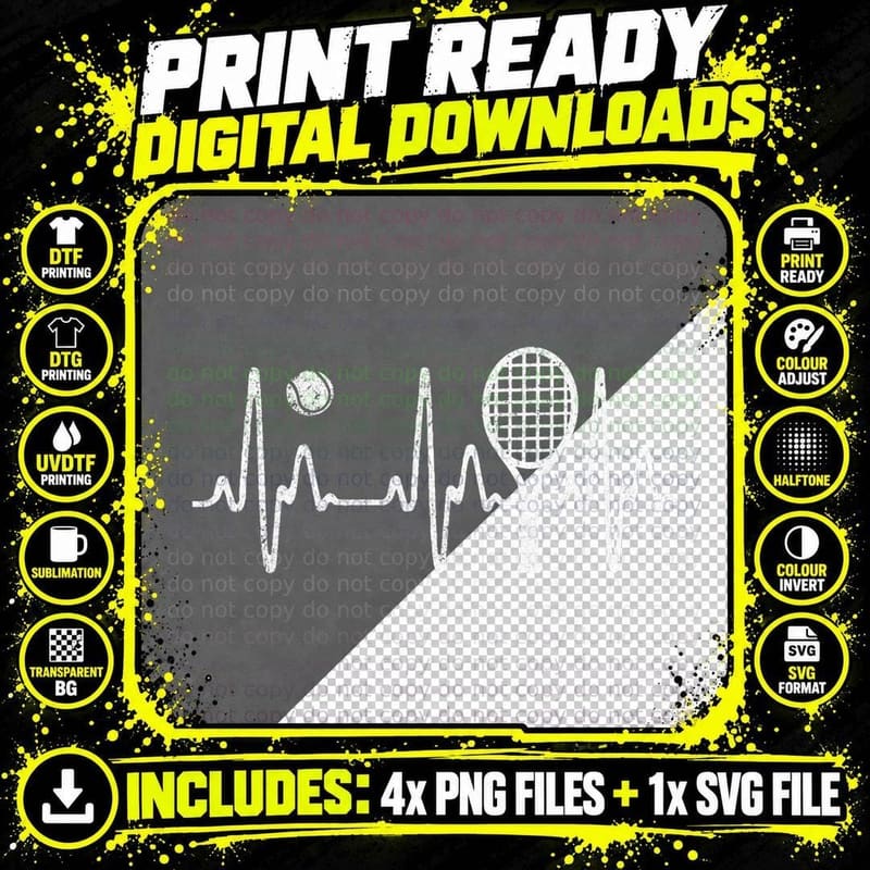 Tennis Heartbeat Shirt Best Tennis Gift Tee for Players Png SVG Digital Bundle