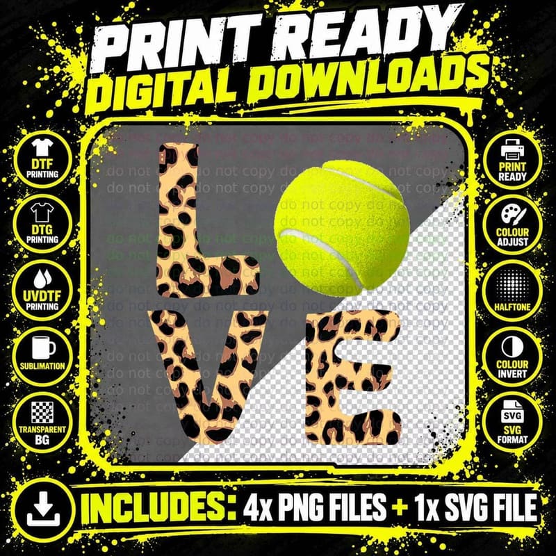 Tennis Love Safari Letters, Animal Print Letters Sports Png SVG Digital Bundle