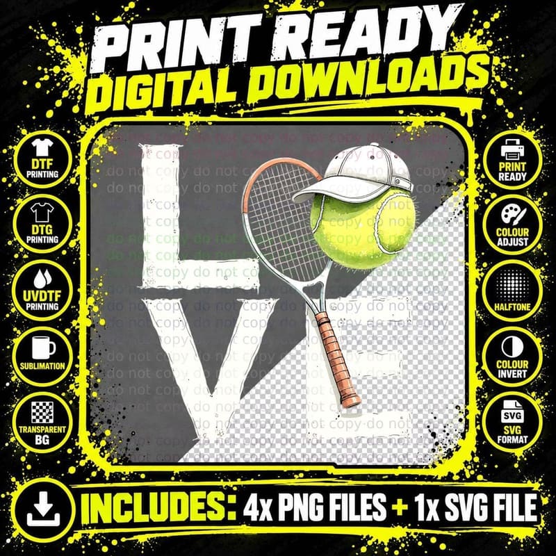 Tennis Love Shirt, Tennis Fan Player Gift Idea Tee Png SVG Digital Bundle