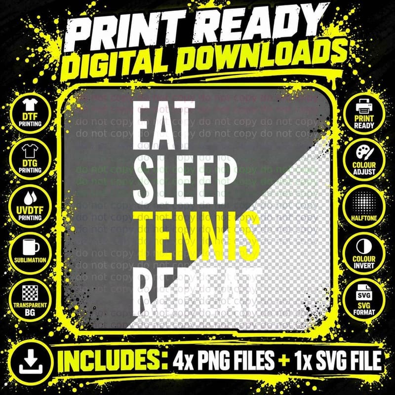 Tennis Player Funny - Eat Sleep Tennis Repeat T-Shirt Png SVG Digital Bundle