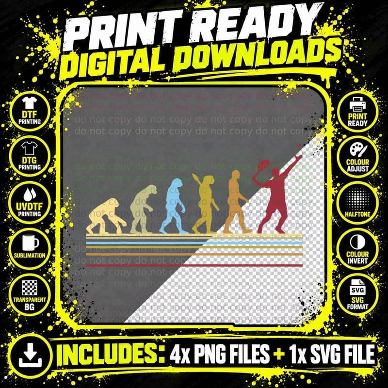 Tennis Player Retro Sport Evolution T-Shirt Png SVG Digital Bundle