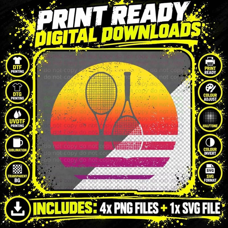 Tennis Retro Style Vintage T-Shirt Png SVG Digital Bundle