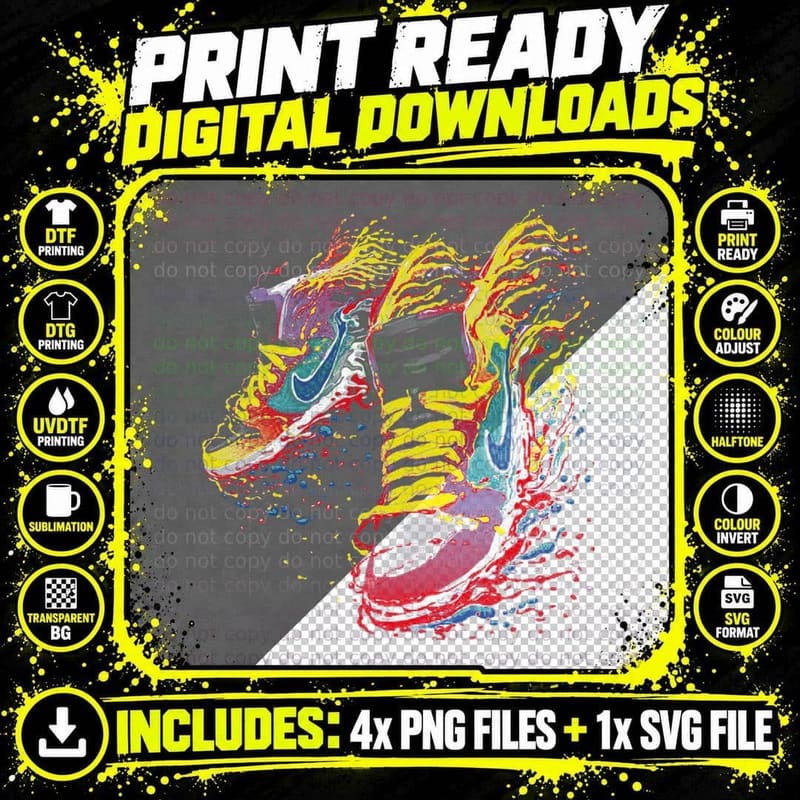 Tennis Shoe Splash T-Shirt, Abstract Art Style Png SVG Digital Bundle