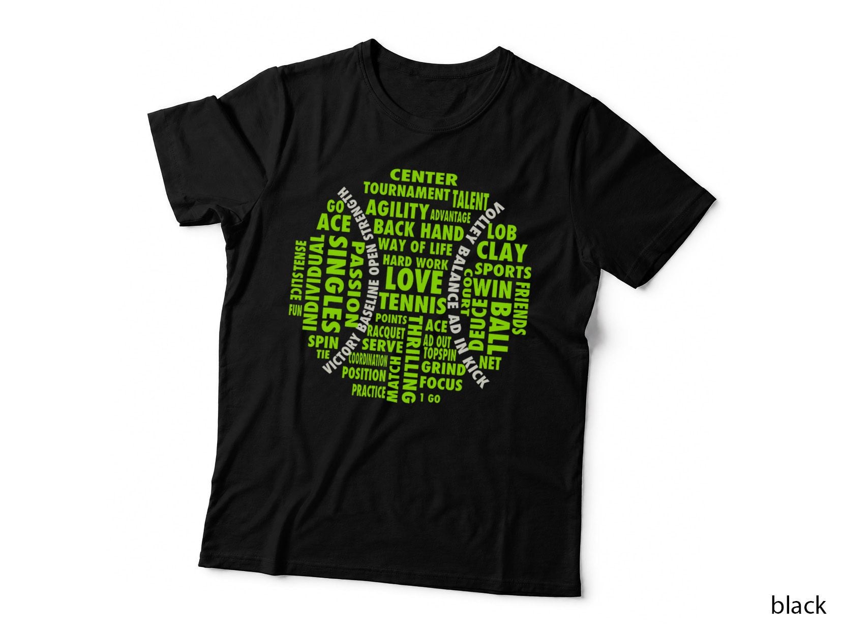 Tennis Word Cloud Ball T-Shirt, Court Terms Typography Art, Sport Lover