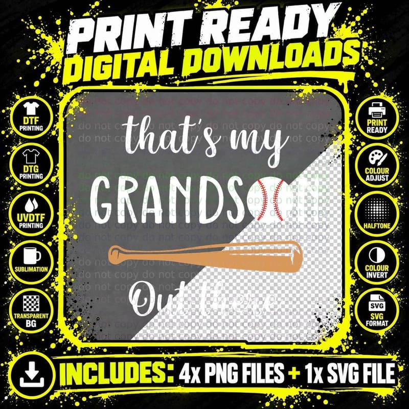 That's My Grandson Funny Grandmother Baseball Grandma Png SVG Digital Bundle