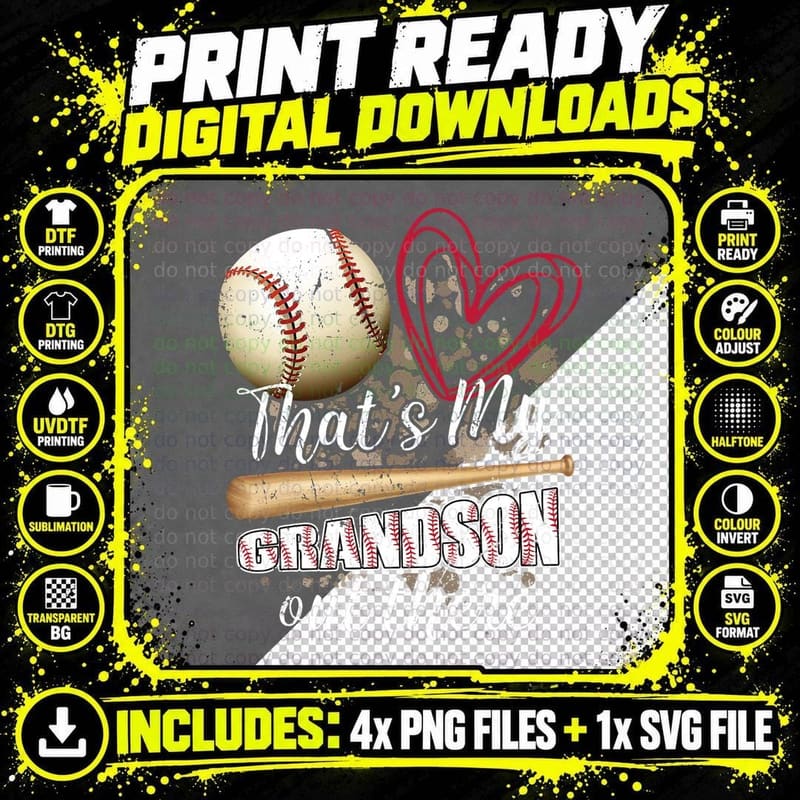 That's My Grandson Out There Cool Family Baseball Png SVG Digital Bundle