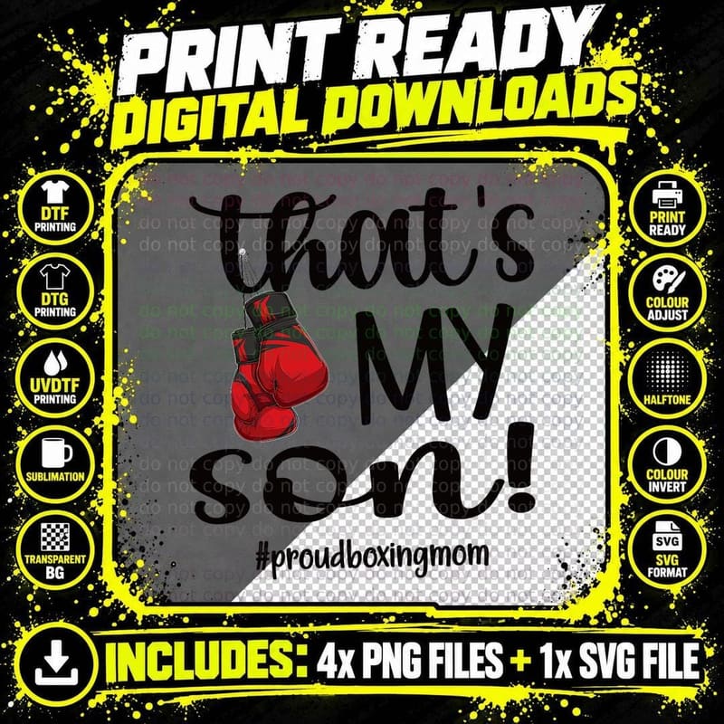 That's My Son Proud Boxing Mom Boxing Mama T-Shirt Png SVG Digital Bundle