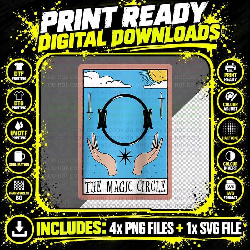 The Magic Circle Funny Pilates Lover Ring Tarot Card Png SVG Digital Bundle