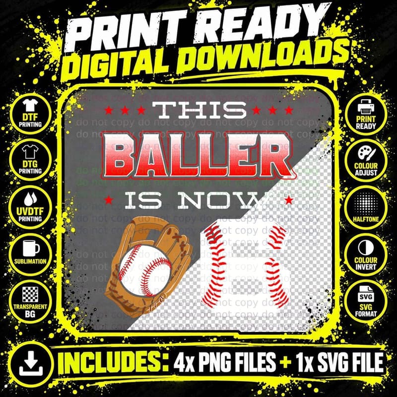 This Baller Is Now 6 Baseball Birthday Theme Party 6th Png SVG Digital Bundle