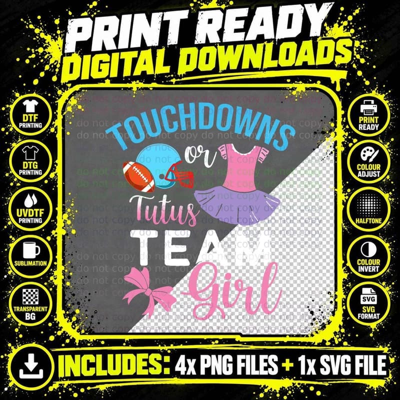 Touchdowns or Tutus Gender Reveal T-Shirt Png SVG Digital Bundle