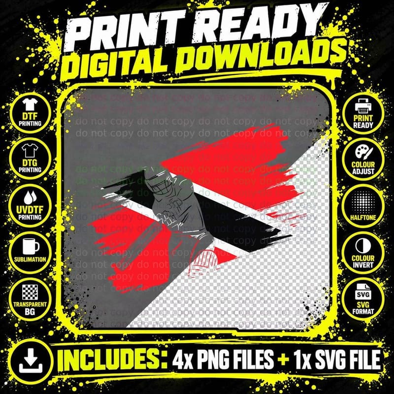 Trinidad and Tobago Flag Cricket Fan Player Coach T-Shirt Png SVG Digital Bundle
